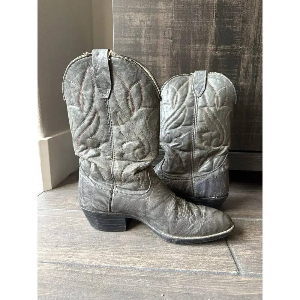 Vintage Dark Gray Leather Western/Cowboy Boots - Style 150631 Size 10 EE Men